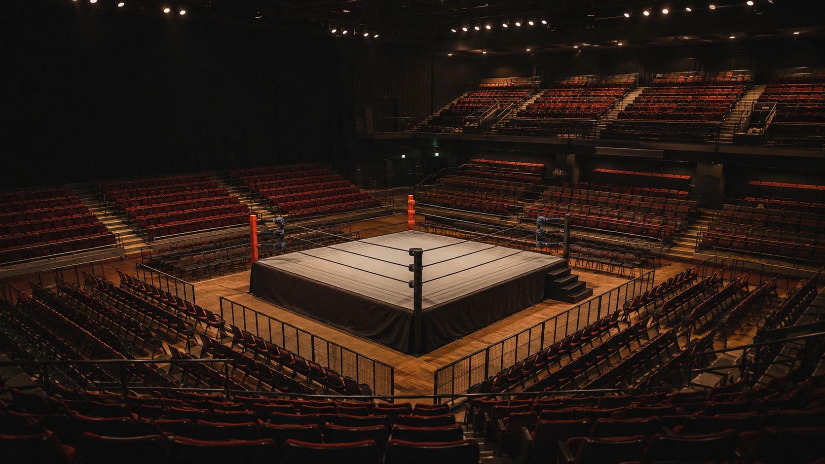段差のある観客席からプロレスリングを見渡す会場イメージ