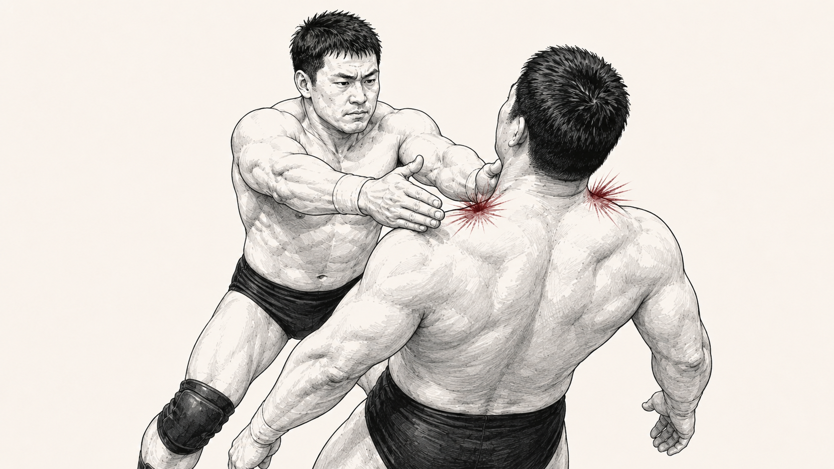 両手刀が相手の首の両側へ当たる図